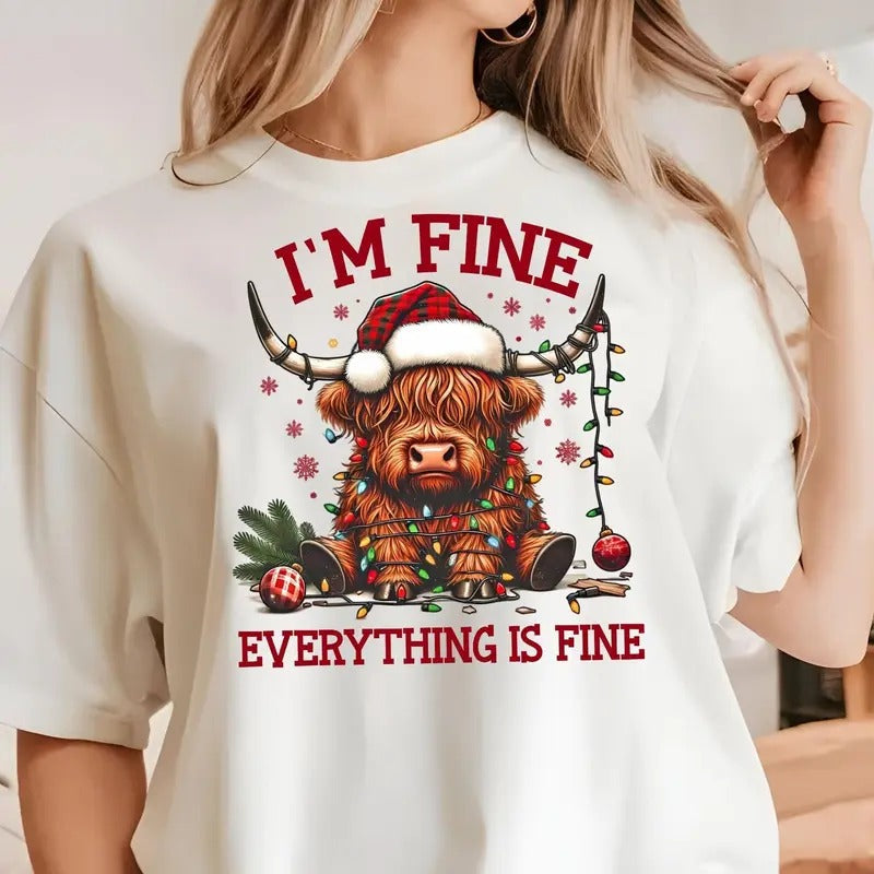 I'M Fine Everything Is Fine Funny Shirt Cows Shirt Cow T-Shirts, Hoodie, Sweatshirt
