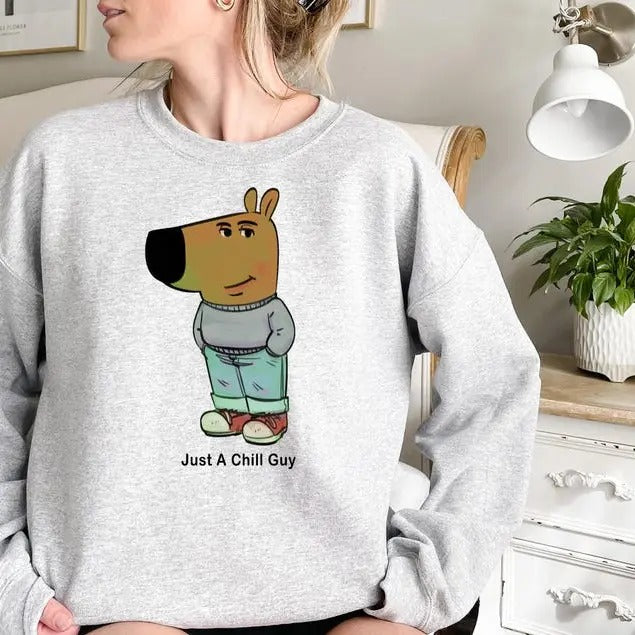 I'm Just A Chill Guy Sweatshirt, TikTok Meme Shirt, Viral Dog Cartoon Shirt Hoodie | HypeDripTees.com