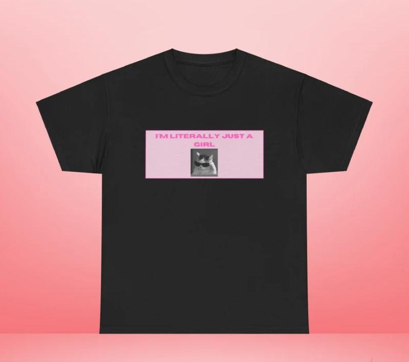I'm Literally Just a Girl' T-Shirt with Cat in Sunglasses - Funny Women's Tee Hoodie, Sweatshirt | HypeDripTees.com