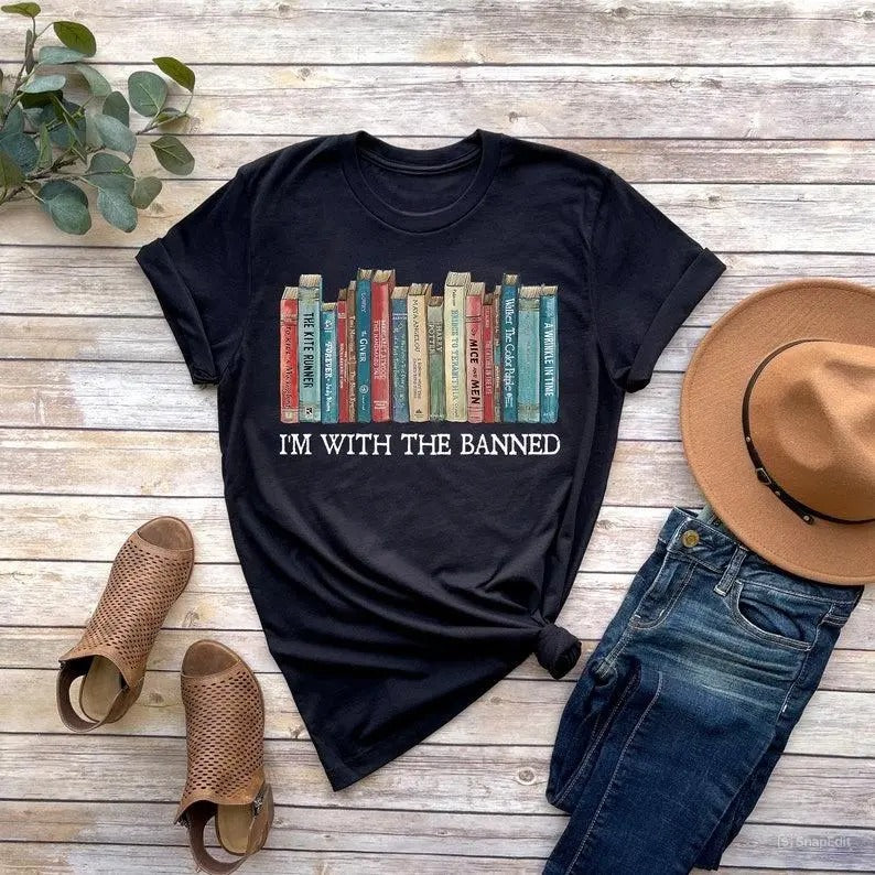 I'm With The Banned, Banned Books Shirt, Unisex Super Soft Premium Graphic T-Shirt,Reading Shirts, Librarian Shirt...
