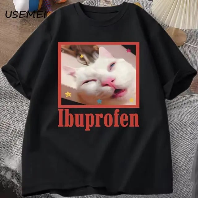 Ibuprofen Cat Meme Vintage Graphic Tshirt Funny Cat Graphic Tee Cute Cat Lover Cotton T-Shirt Casual Funny T Shirts...