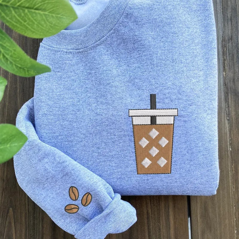 Iced Coffee Embroidered Sweatshirt, Coffee Lover Gift T-Shirts, Hoodie | HypeDripTees.com