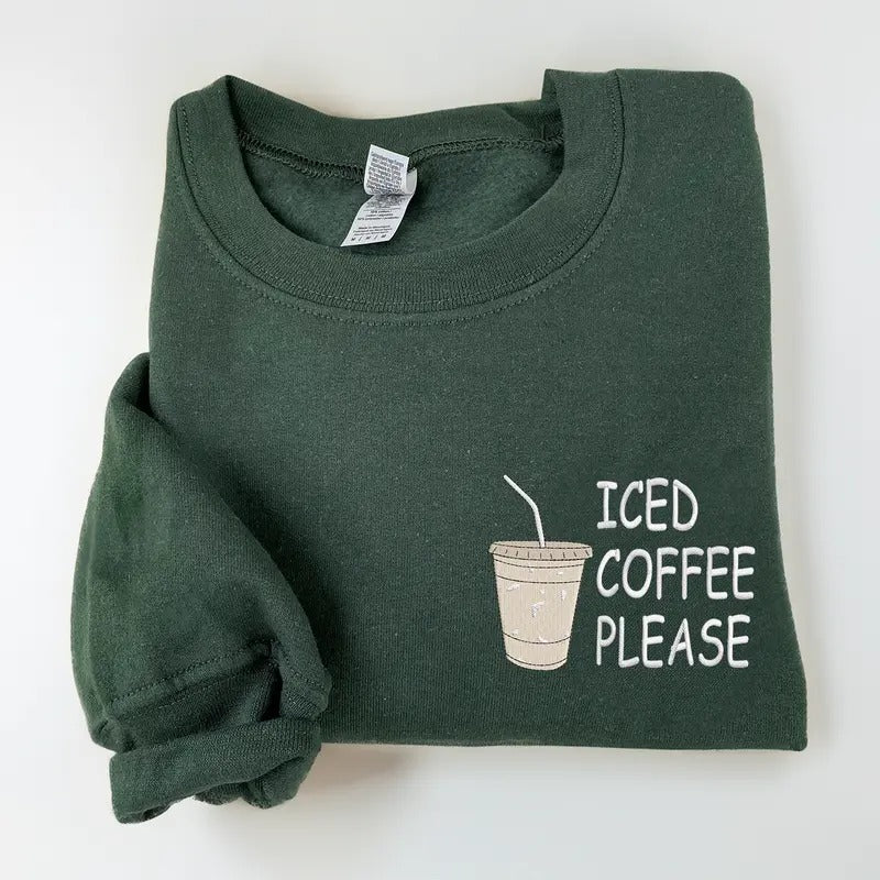 Iced Coffee Please Embroidered Sweatshirt, Latte Lover Iced Coffee Crewneck, Fall Coffee Sweatshirt, Coffee Season...