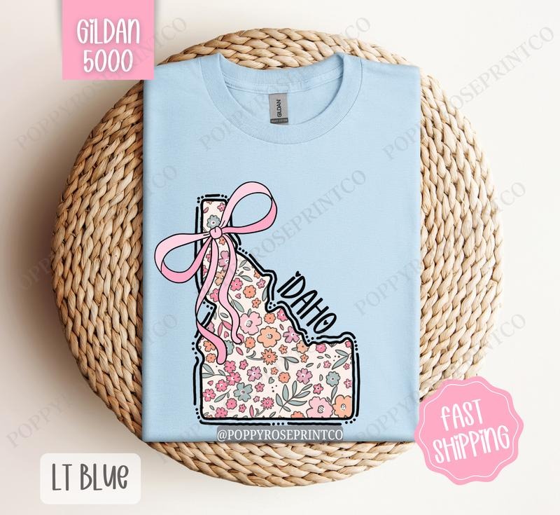 Idaho Gildan T-shirt, Cute Idaho State Shirt, Idaho Floral Bow Tee Hoodie, Sweatshirt | HypeDripTees.com