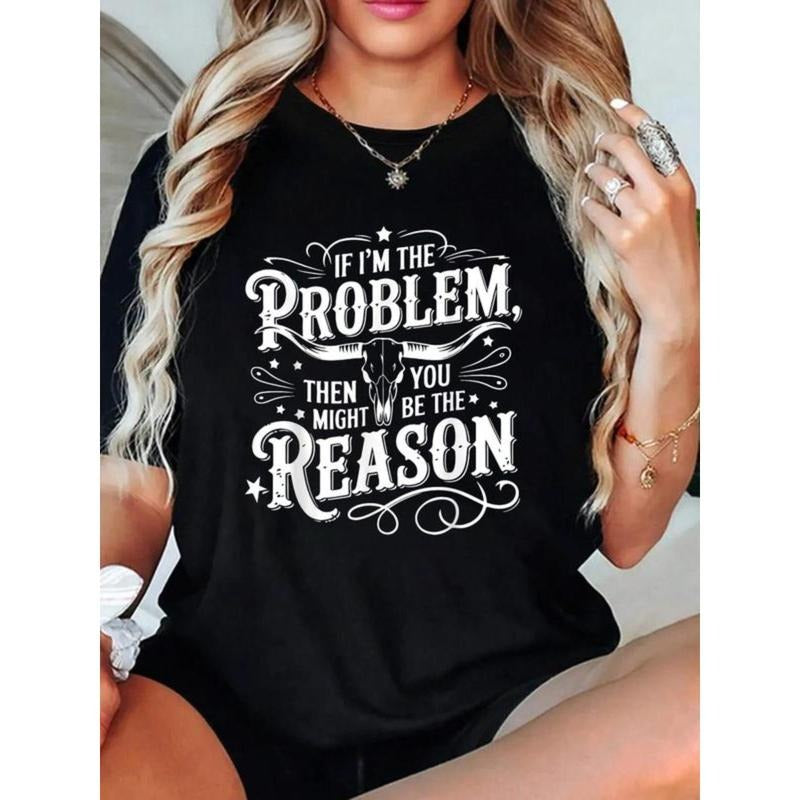 If Problem Vintage Then You Might Be Reason T-Shirt Crew Neck T Shirt For Summer, Women's Soft Short Sleeve Top, Stylish...