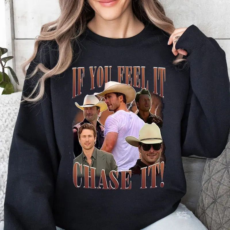 If You Feel It, Chase It Ver 3 Gildan, Glen Powell Unisex Softstyle Sweater Hoodie- Tyler Owens Twisters, Twisters Movie...