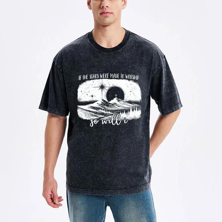 If the Stars Were Made to Worship So Will I Comfy Printed  T-Shirt Pure Cotton Fabric Casual Streetstyle Crew Neck Short...