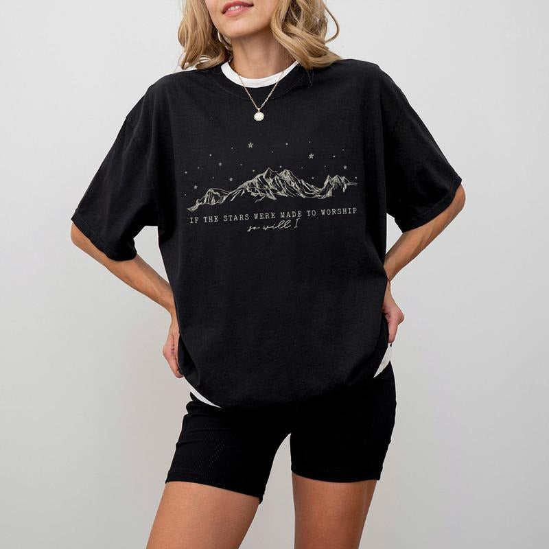 If the Stars Were Made to Worship So Will I Shirt, Christian Faith T-Shirt, Inspirational Religious Tee, Mountains and...
