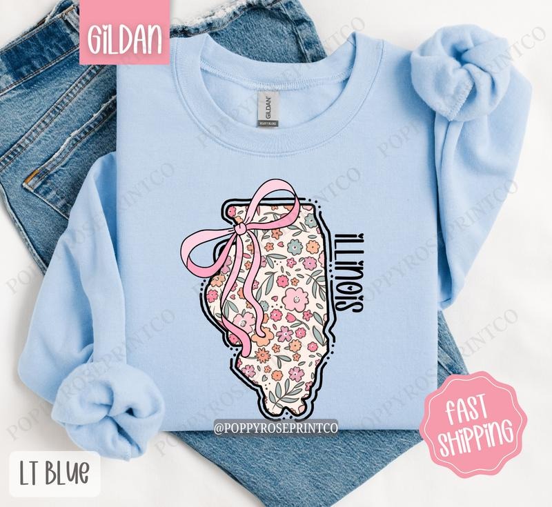 Illinois Floral Sweatshirt, Cute Illinois Sweatshirt, Illinois State Sweatshirt T-Shirts, Hoodie | HypeDripTees.com