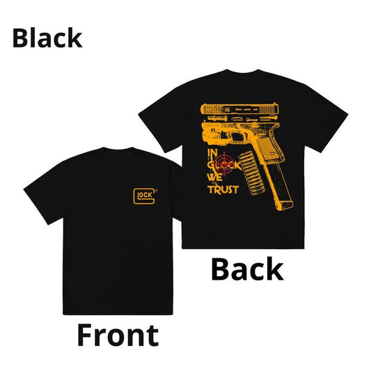 In Glock We Trust T-Shirt Double Sided Graphics Tee Multicolor Design Classic CrewNeck 100% Cotton for Men Women Menswear  Tops