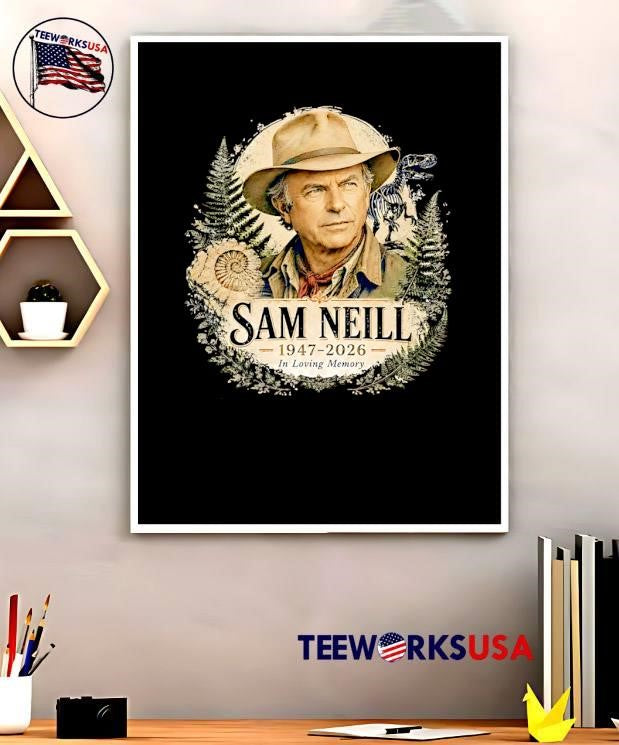 In Loving Memory Sam Neill 1947-2026 Jurassic Fossil Dinosaur Tribute T-Shirt