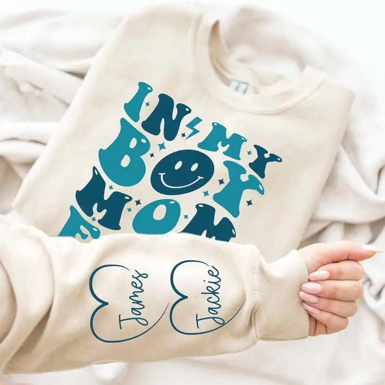 In My Boy Mom Era Sweatshirt, Personalized Boy Mama, Mother's Day Gifts T-Shirts, Hoodie | HypeDripTees.com