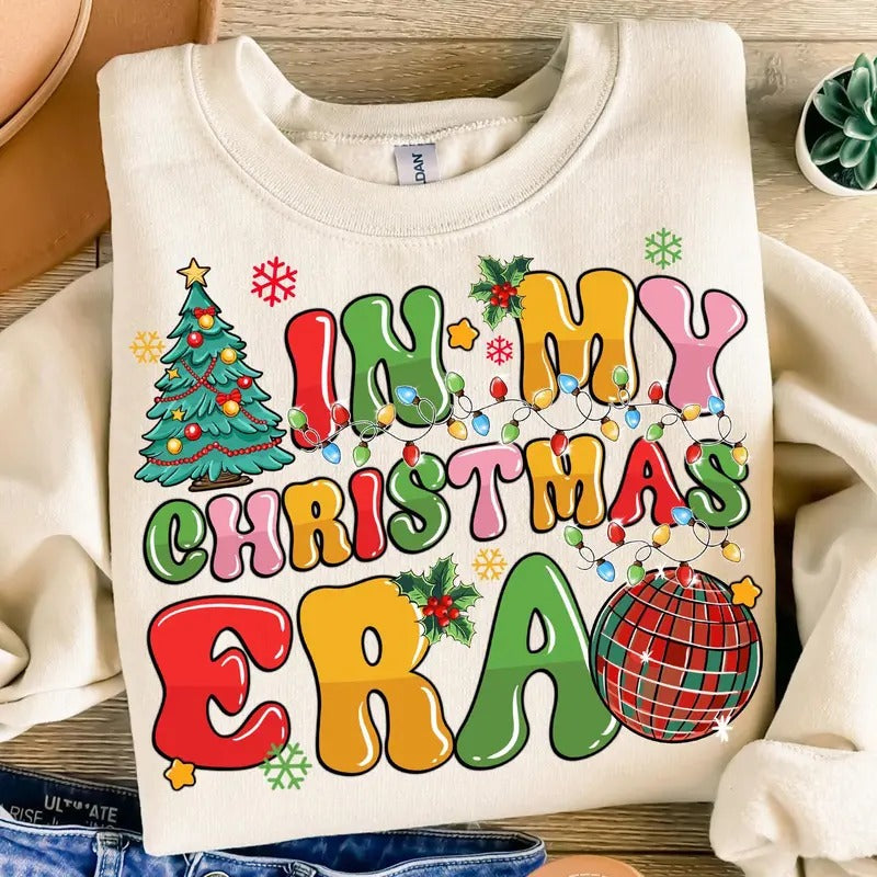 In My Christmas Era Shirt, Retro Holiday T-Shirt, Christmas Tree Disco Ball Sweatshirt, Festive Christmas Clothing,...