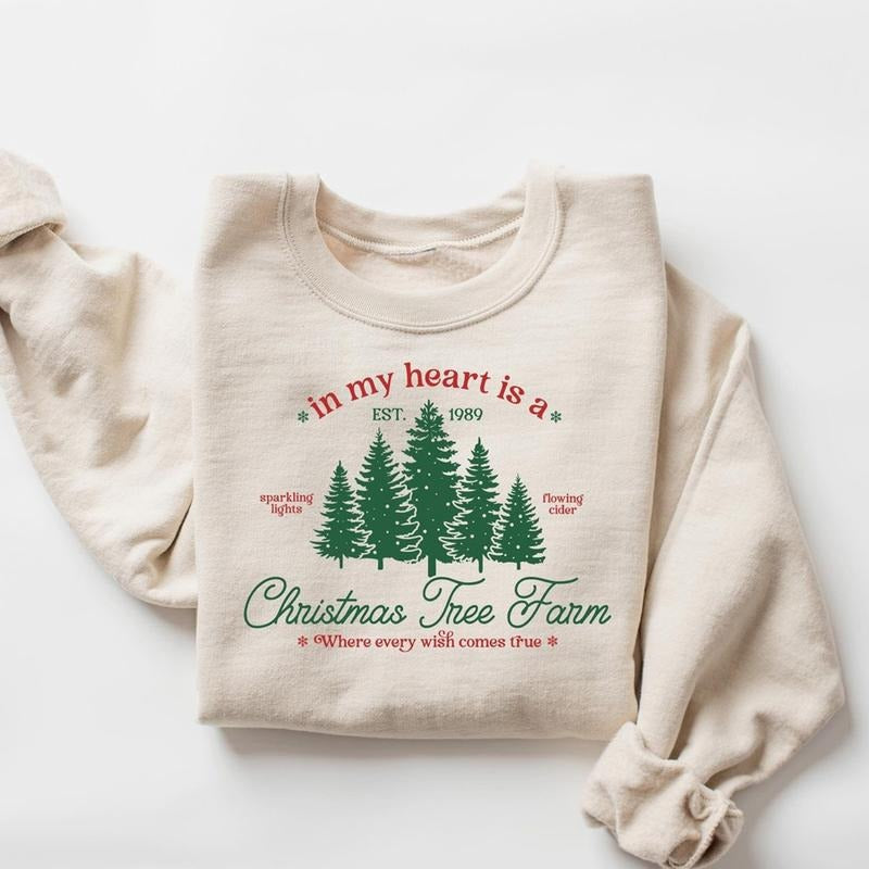 In My Heart Is A Christmas Tree Farm Sweatshirt, Farm Fresh Christmas Tree Shirt, Christmas Crewneck, Christmas Shirt For...