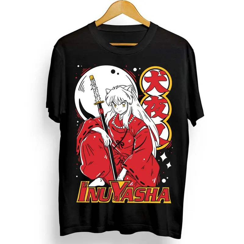 Inuyasha Sesshomaru T-shirt Red Moon Inu Yasha Anime Black Short Sleeve All Size Hoodie, Sweatshirt | HypeDripTees.com