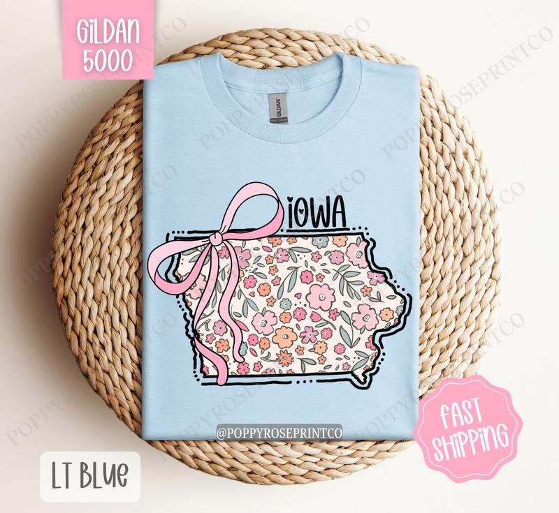 Iowa Gildan T-shirt, Cute Iowa State Shirt, Iowa Floral Bow Tee Hoodie, Sweatshirt | HypeDripTees.com