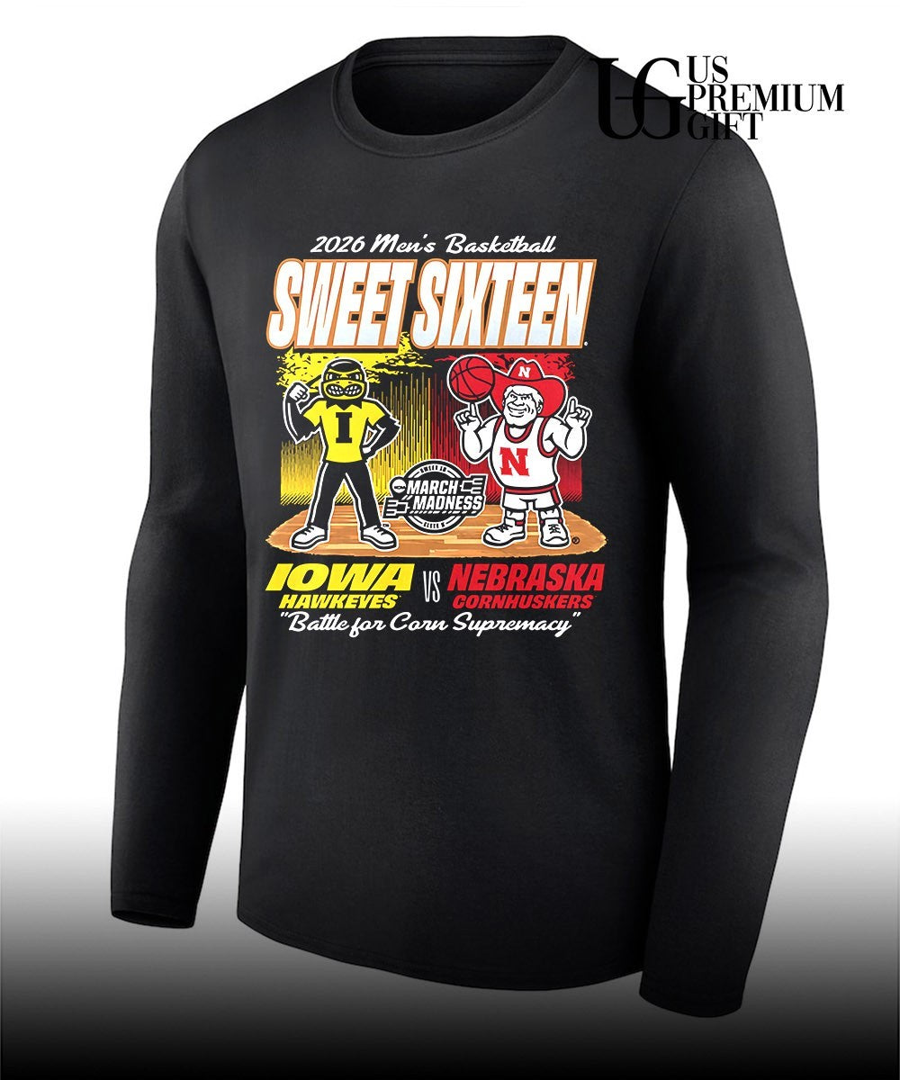 Iowa Hawkeyes vs Nebraska Cornhuskers 2026 Men’s basketball Sweet Sixteen Battle for Corn Supremacy shirt