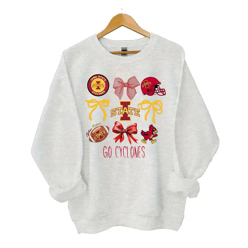 Iowa State Cyclones Coquette Football Sweatshirt  Menswear Tops Classic Cotton Hoodie Polyester Spandex Sport Soft...