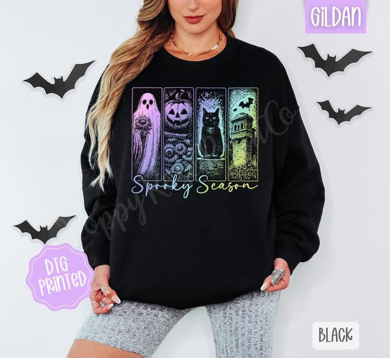 Iridescent Spooky Season Sweatshirt, Trendy Halloween Crewneck T-Shirts, Hoodie | HypeDripTees.com