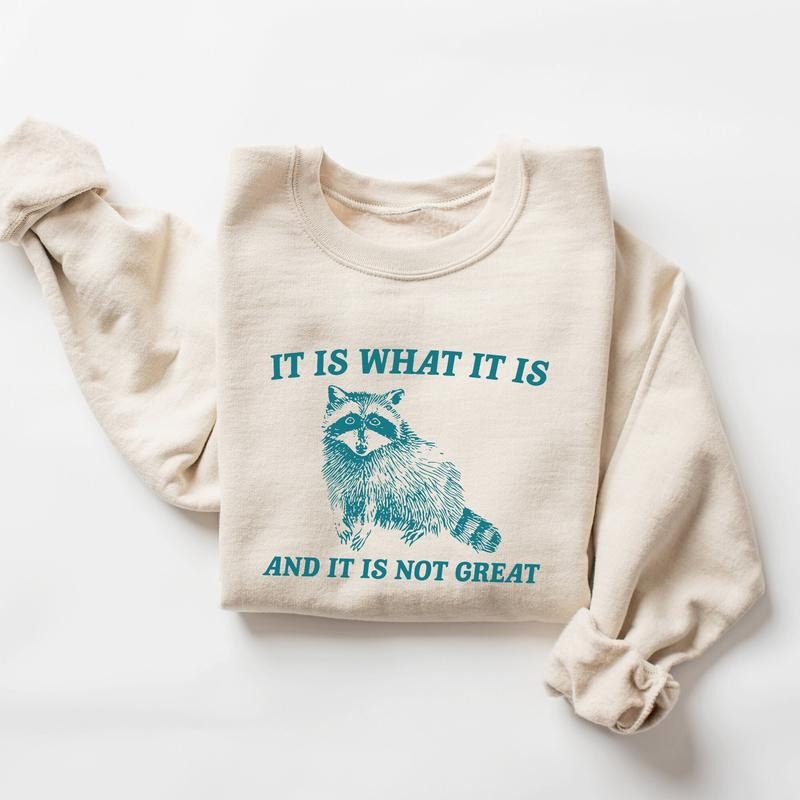 It Is What It Is And It Is Not Great Sweatshirt - Vintage Raccoon Design, Cotton Blend, Long Sleeve, Casual Style, Funny...