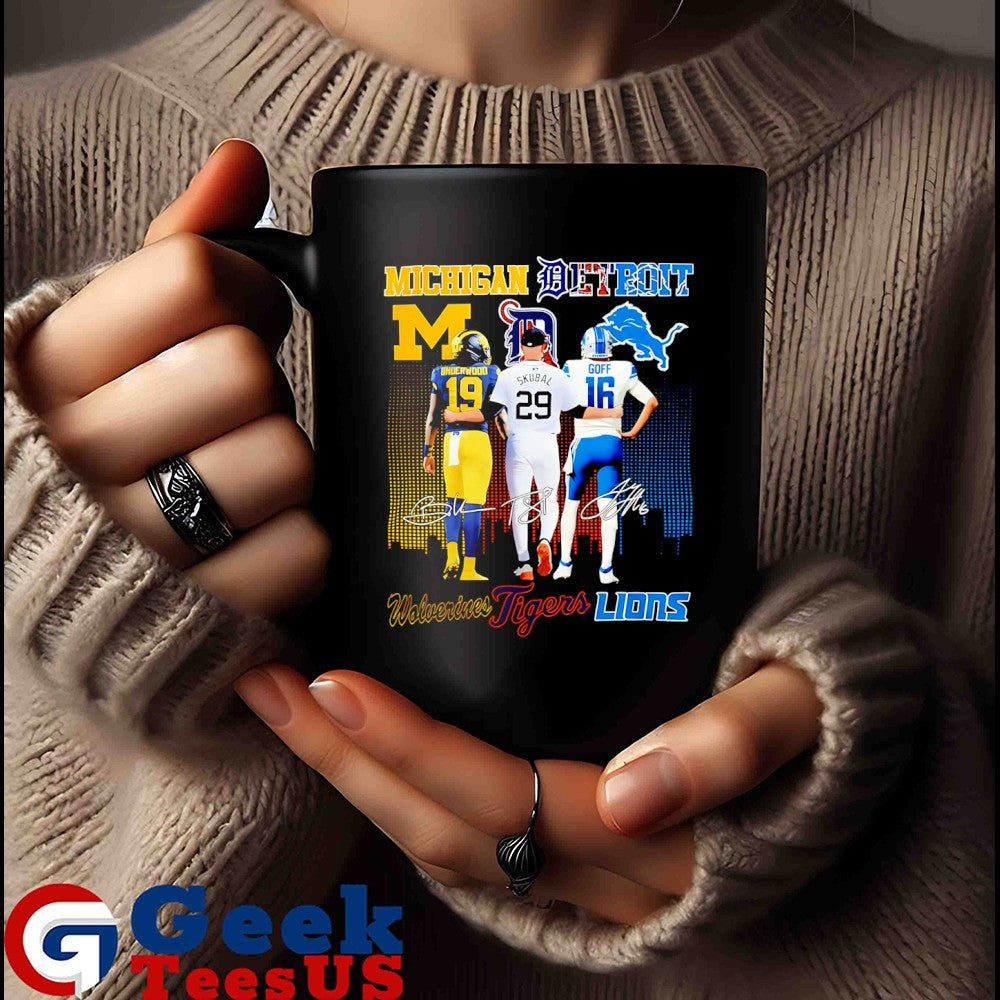 J.J. McCarthy Michigan Wolverines X Tarik Skubal Detroit Tigers X Jared Goff Detroit Lions signature shirt