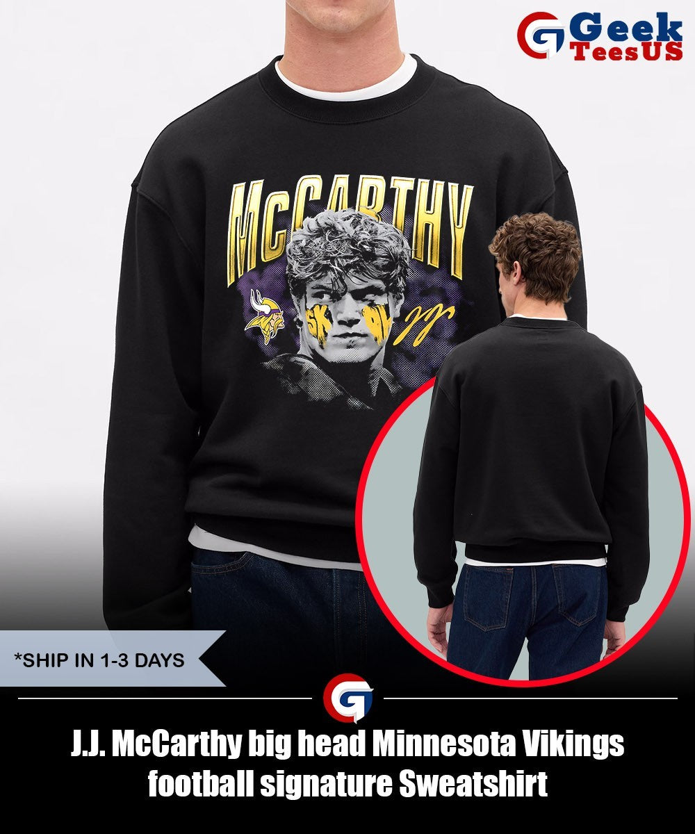 J.J. McCarthy big head Minnesota Vikings football signature shirt