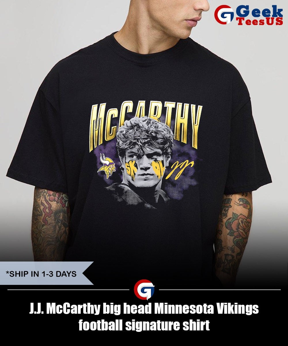 J.J. McCarthy big head Minnesota Vikings football signature shirt