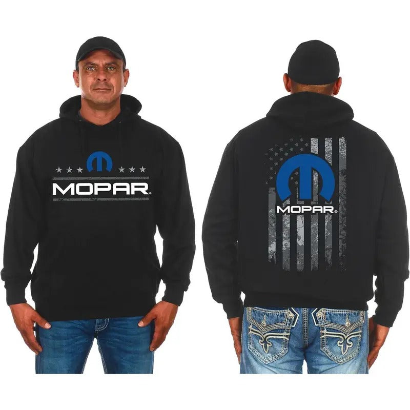 JH DESIGN GROUP Men's Mopar Pullover T-Shirt Hoodie American Flag 2 Sided Hoodie Classic Cotton Sweatshirt | HypeDripTees.com