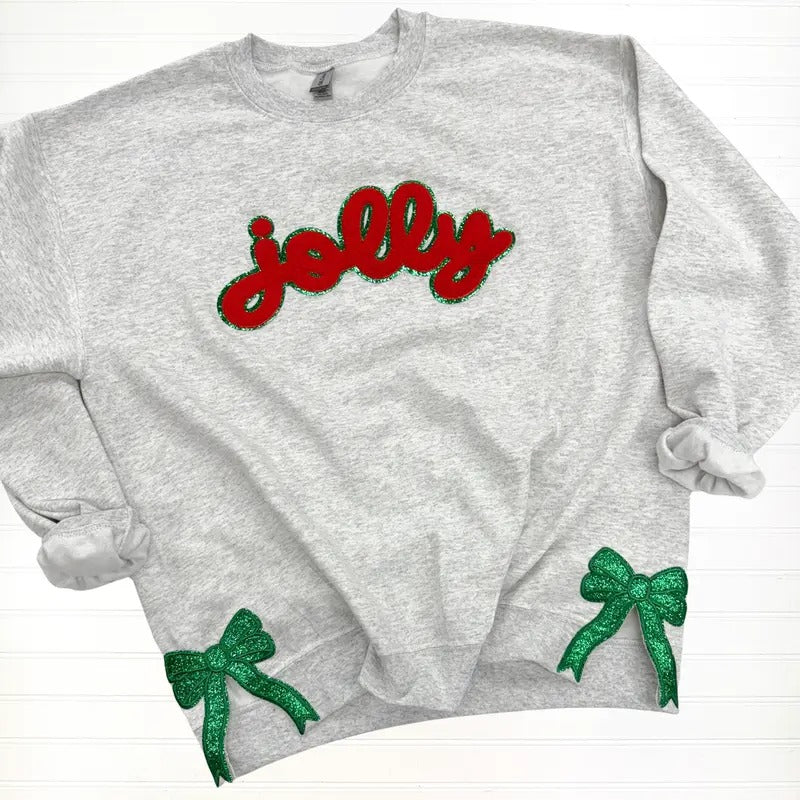 JOLLY Glitter Green Bow Side Patch Sweatshirt T-Shirts, Hoodie | HypeDripTees.com