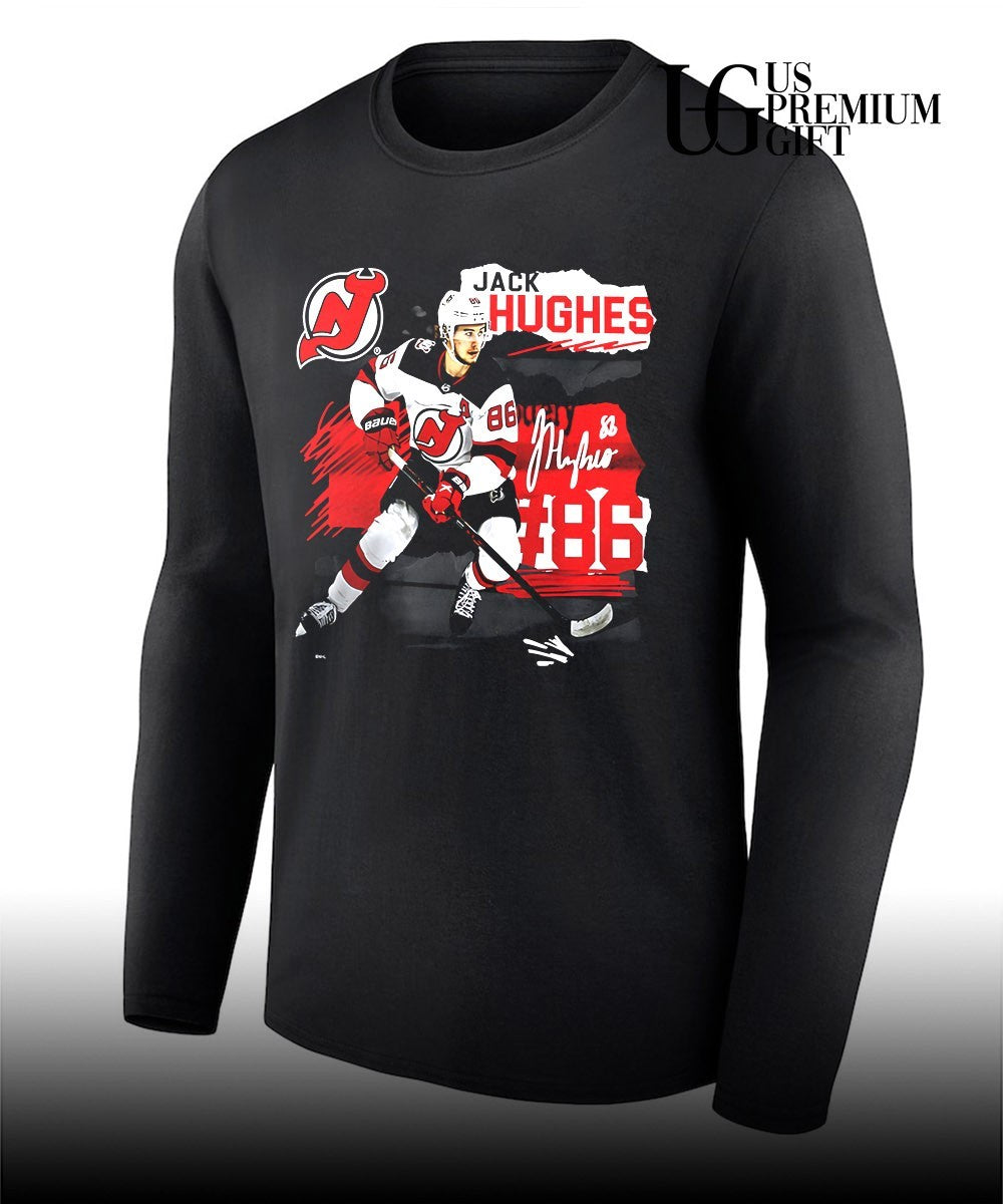 Jack Hughes 86 player New Jersey Devils NHL signature shirt