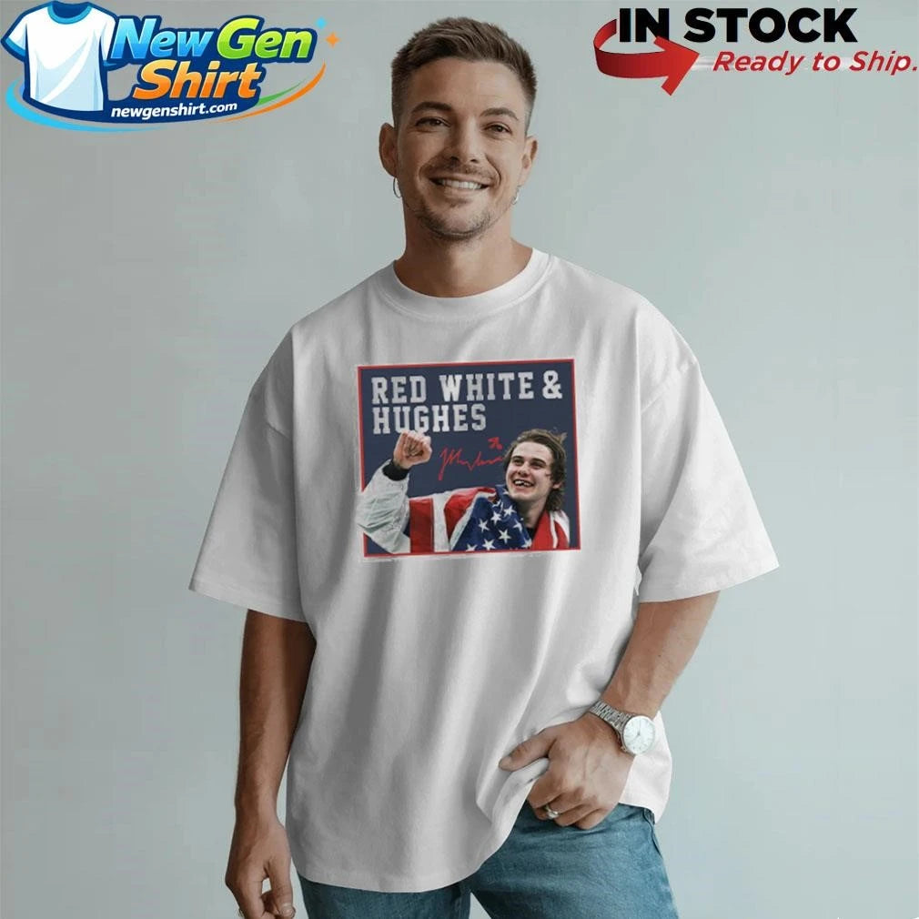 Jack Hughes USA Hockey Golden Goal 2026 Red White &amp; Hughes Hockey Shirt