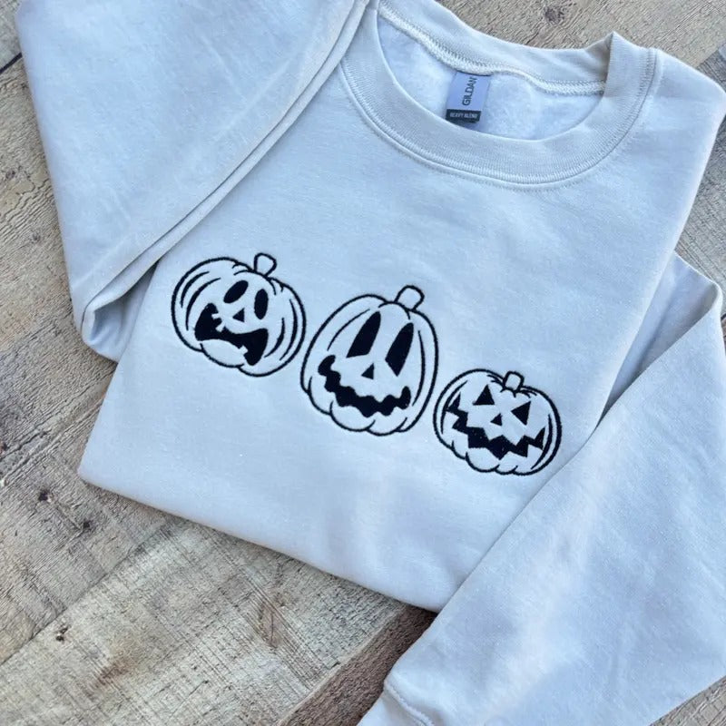 Jack O Lantern Crewneck Neutral Sand Aesthetic Halloween Sweatshirt T-Shirts, Hoodie | HypeDripTees.com