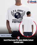 Jack O’Neal wear P.S. Jones Middle School Football shirt