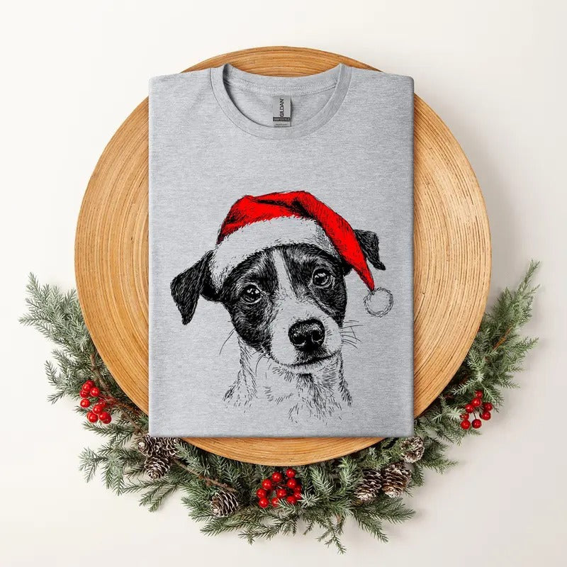 Jack Russell, Santa, Terrier Dog, Christmas, Dog Lover, Pet T-Shirt, Soft Style Tee, Women's Graphic Tshirt Hoodie,...