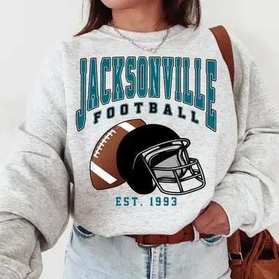Jacksonville Football Sweatshirt, Vintage Unisex Jacksonville Crewneck, Gift for Football Fan Cotton Fit T-Shirts, Hoodie