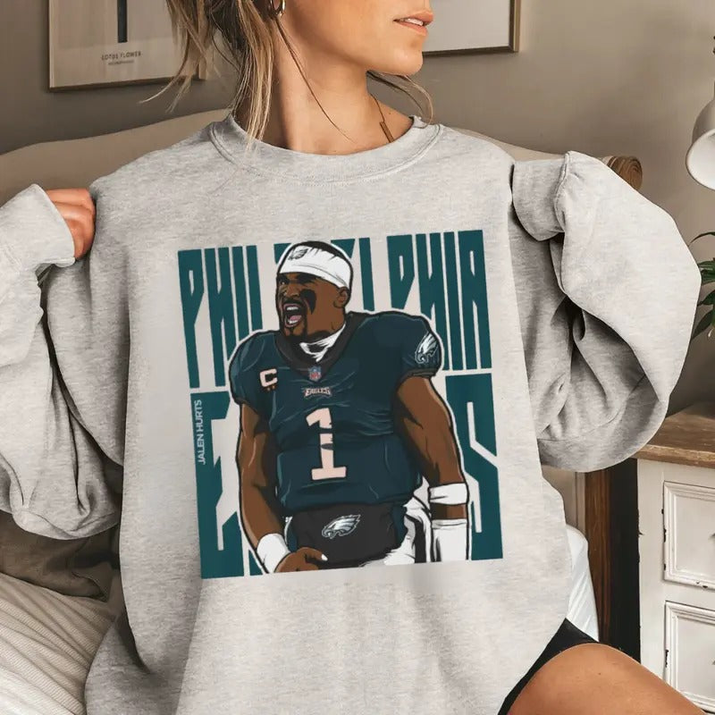 Jalen Hurts Sweatshirt, design illustration Sweatshirt, philadelphia Sweatshirt, gift for him, gift for father T-Shirts,...