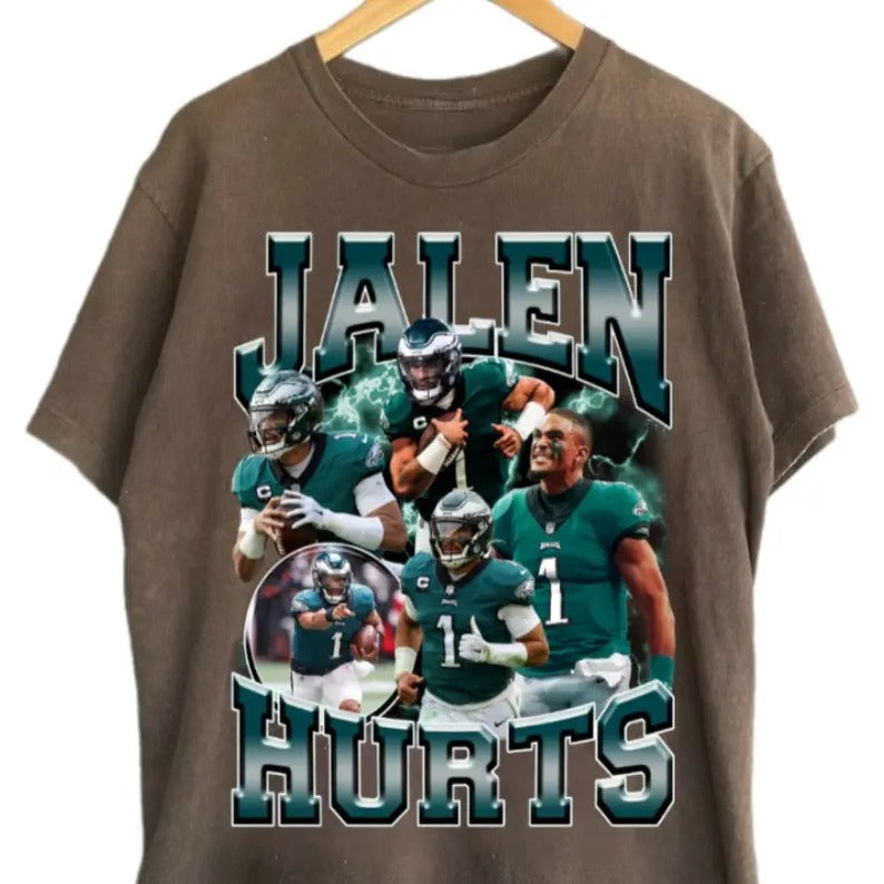 Jalen Hurts Unisex Graphic Tee Shirt, Football Black Crew T-Shirt, Trendy Football Shirt, Gift for Fans Hoodie, Sweatshirt
