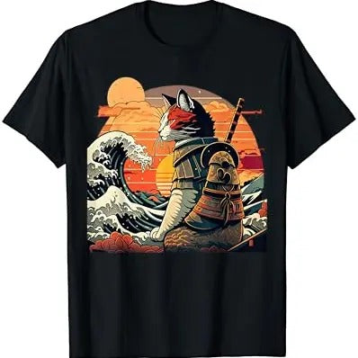 Japanese Retro Samurai Cat The Great Wave By Hokusai TShirt Hoodie, Sweatshirt | HypeDripTees.com