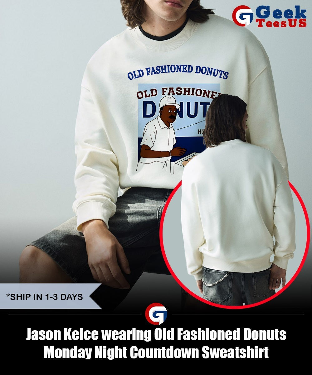 Jason Kelce wearing Old Fashioned Donuts Monday Night Countdown shirt