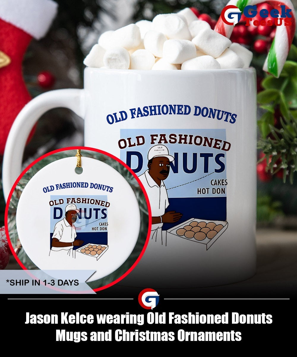 Jason Kelce wearing Old Fashioned Donuts shirt