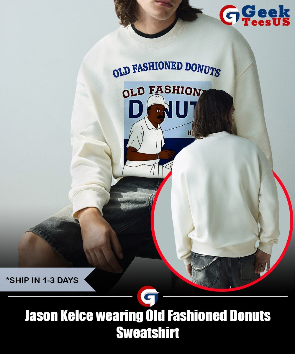 Jason Kelce wearing Old Fashioned Donuts shirt