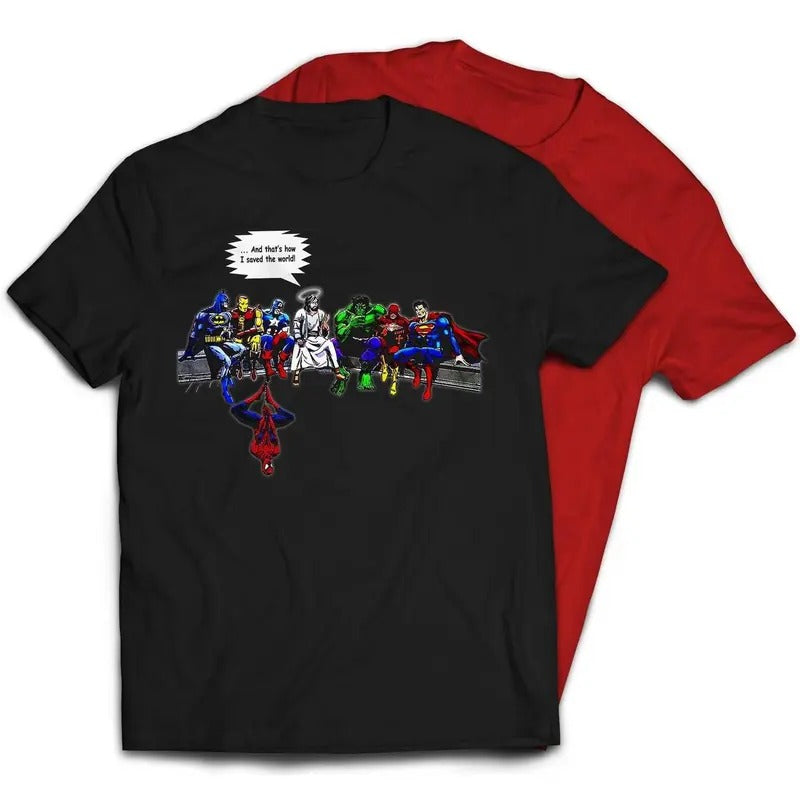 Jesus & Superheroes Original And That's How I Saved The World T-Shirt Hoodie, Sweatshirt | HypeDripTees.com