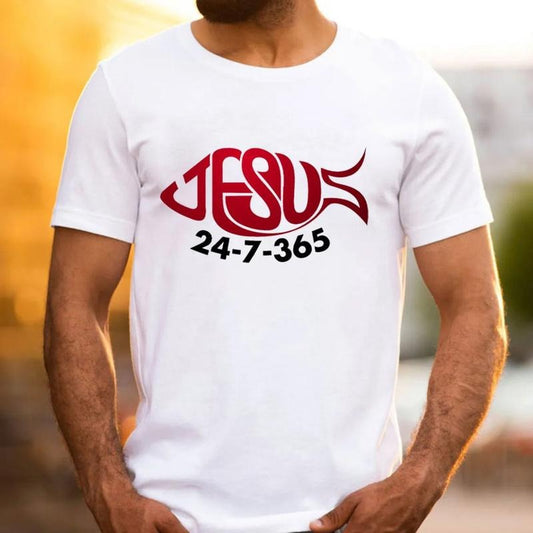 Jesus 24-7-365 T-Shirt Pure Cotton Casual Street Style Crew Neck Short Sleeve T-Shirt Tops Trendy For Women For Men, Perfect Gift