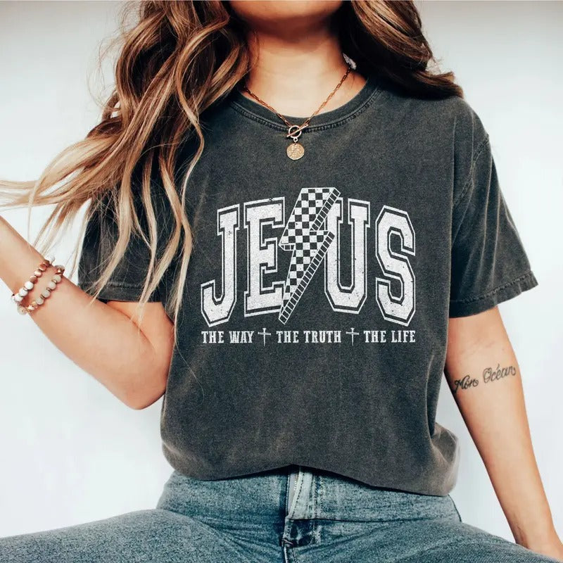 Jesus Checkered Shirt for Her, Jesus The Way The Truth The Life Shirt, Christian Shirt for Women, Retro Christian Tee,...