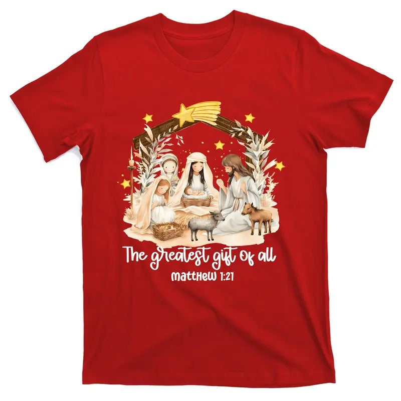 Jesus Christmas Nativity Scene Holy Night A Savior was Born Christian Catholic T-Shirt For Men and Women Hoodie, Sweatshirt