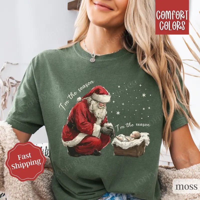 Jesus Christmas Shirt Comfort Colors, Religious Xmas Tshirt, Women's Holiday Tee Hoodie, Sweatshirt | HypeDripTees.com