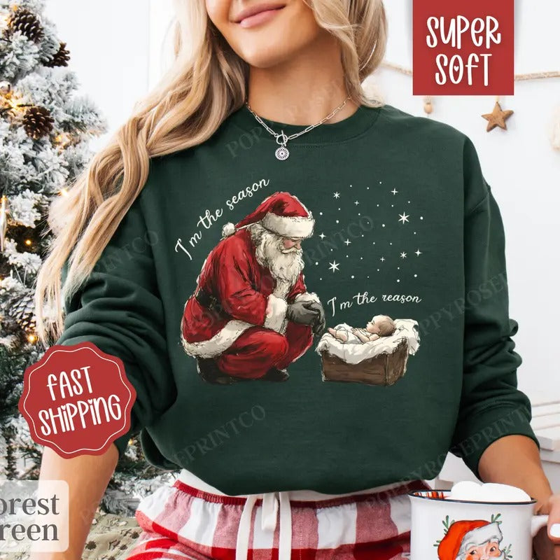 Jesus Christmas Sweatshirt, Christian Christmas Sweater, Women's Religious Holiday Crewneck T-Shirts, Hoodie