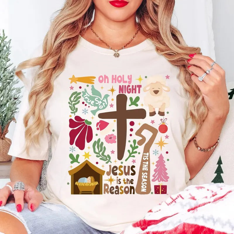 Jesus Christmas Sweatshirt, True story Tee, Oh Holy Night Hoodie, Christian Christmas T-shirt, Jesus is the reason Gift...