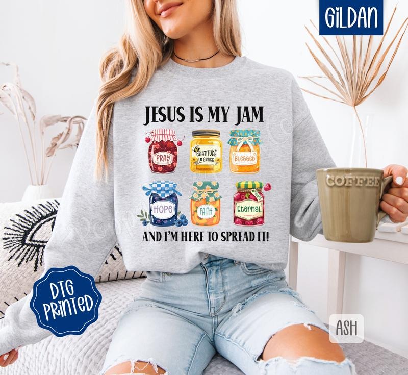 Jesus Is My Jam Sweatshirt, Trendy Women's Religious Crewneck T-Shirts, Hoodie | HypeDripTees.com