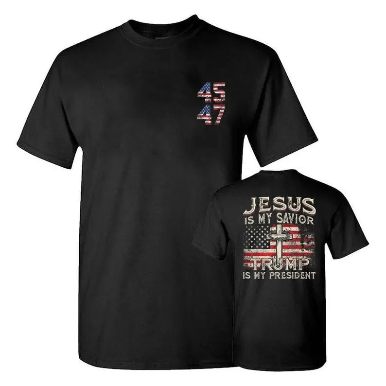 Jesus Is My Savior Trump Is My President T-shirt, Patriotic Christian Shirts, Religious Political Statement Tee, American...